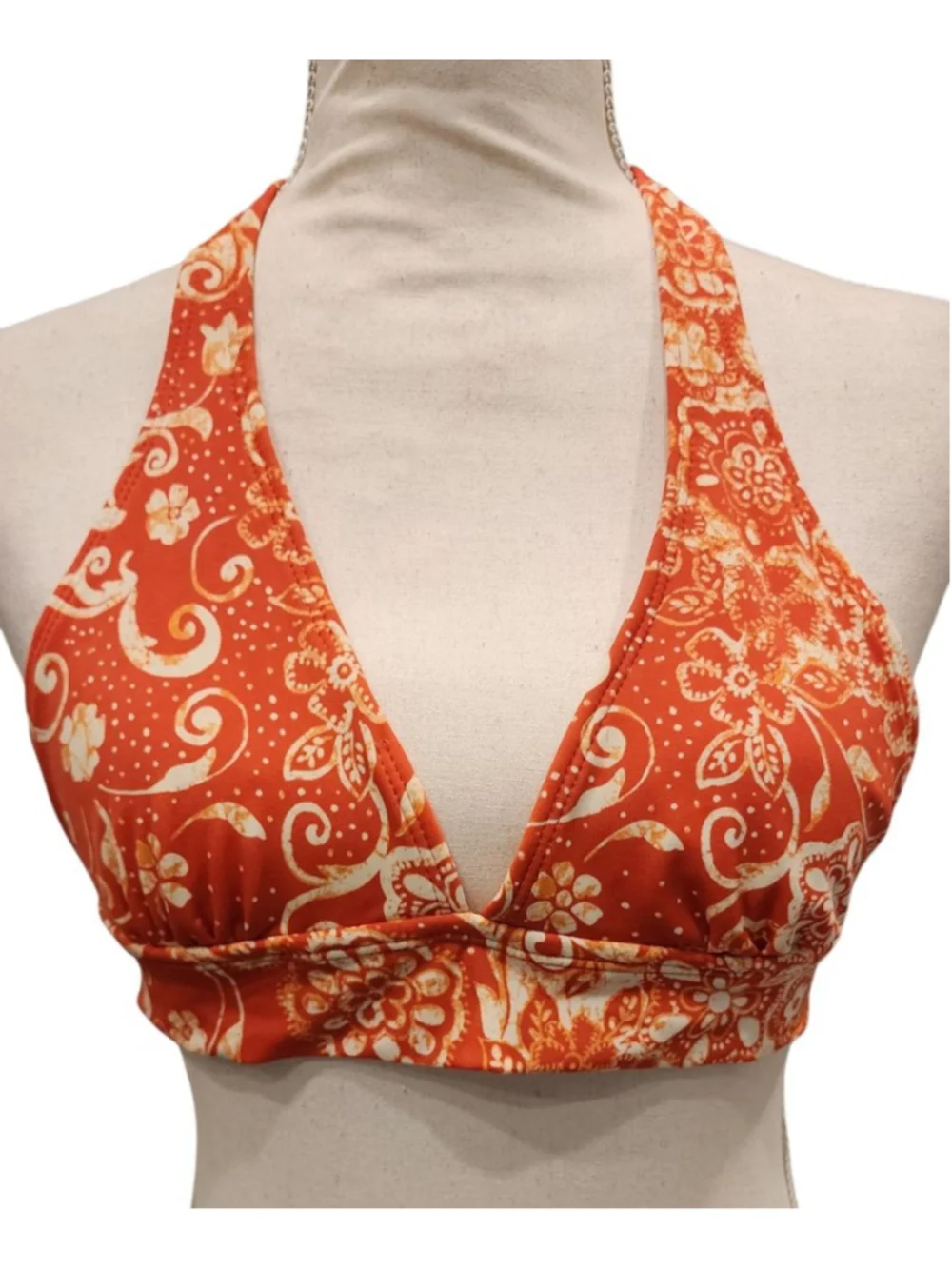 Pool Party Orange Floral Halter Bikini Set Womens XS Triangle Top Cheeky Bottoms - Picture 2 of 12
